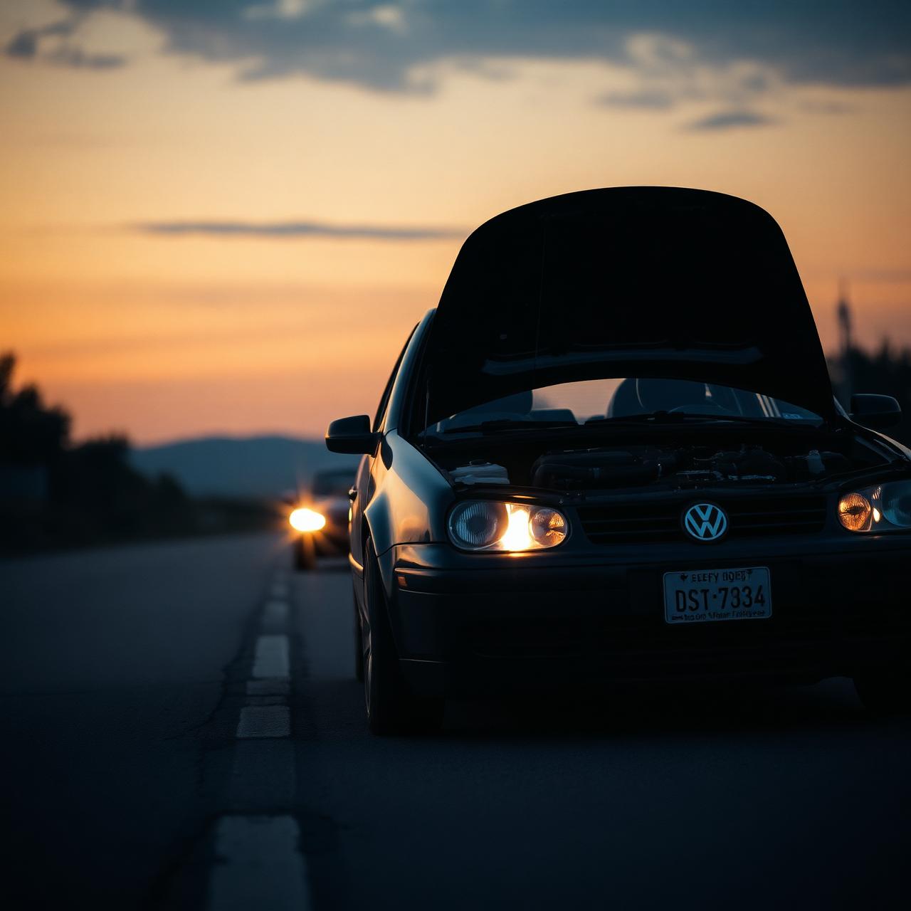 Coche averiado al borde de la carretera